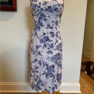 LOFT Blue and White Floral Midi Dress